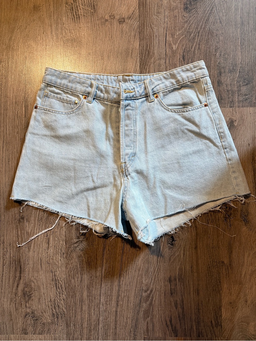 H&M Light Blue Denim Frayed Hem Shorts